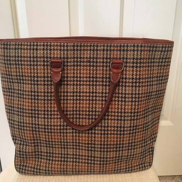 J. Crew Handbags - J Crew wool plaid tote with leather bottom